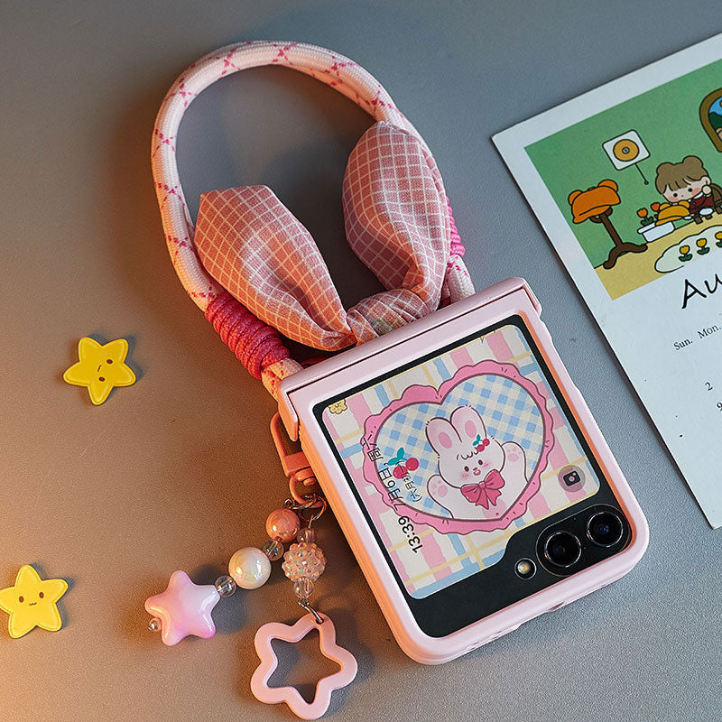 Cute foldable screen phone case with lanyard suitable for Samsung Galaxy Z Flip 6