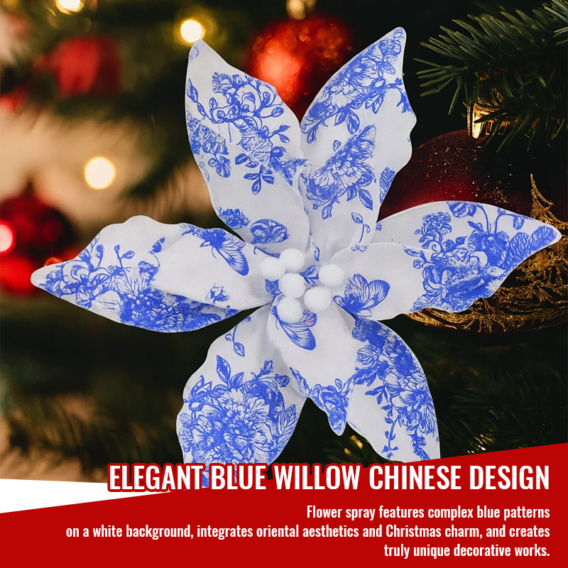 🎋 Blue Willow Christmas Floral Spray