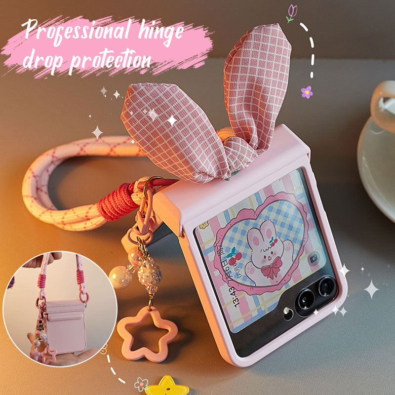 Cute foldable screen phone case with lanyard suitable for Samsung Galaxy Z Flip 6