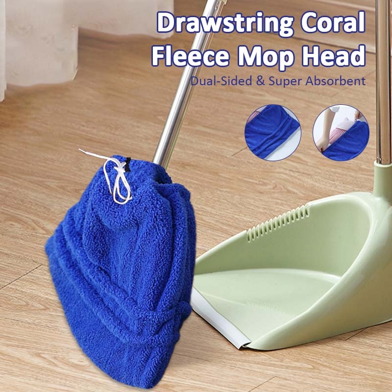 🧼 Drawstring Coral Fleece Mop Head – Dual-Sided & Super Absorbent