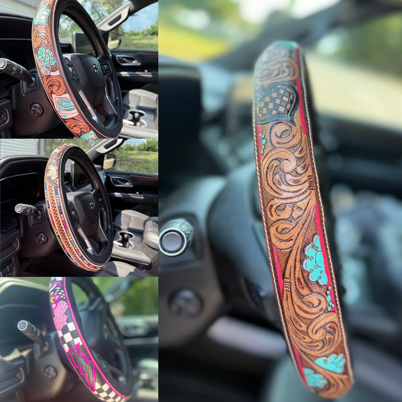 Retro Western Cowboy Car Universal Steering Wheel Cover