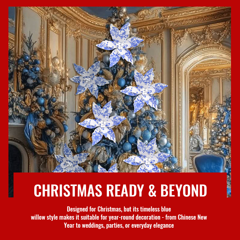 🎋 Blue Willow Christmas Floral Spray