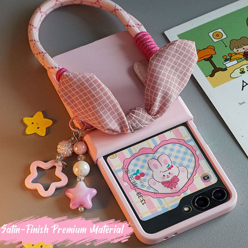 Cute foldable screen phone case with lanyard suitable for Samsung Galaxy Z Flip 6