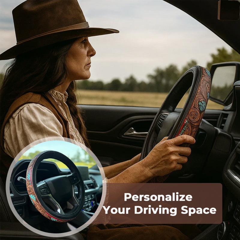 Retro Western Cowboy Car Universal Steering Wheel Cover