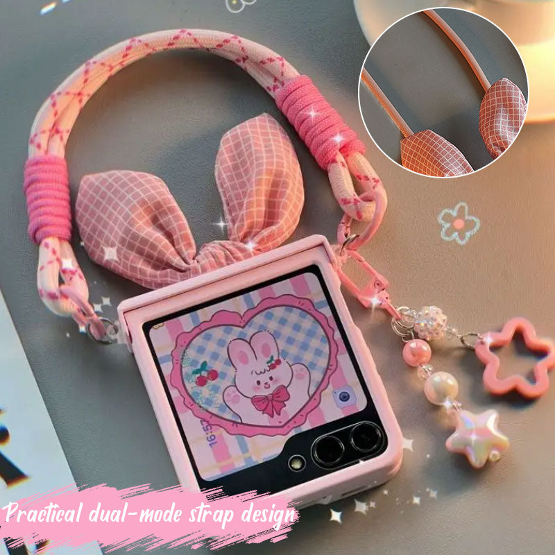 Cute foldable screen phone case with lanyard suitable for Samsung Galaxy Z Flip 6