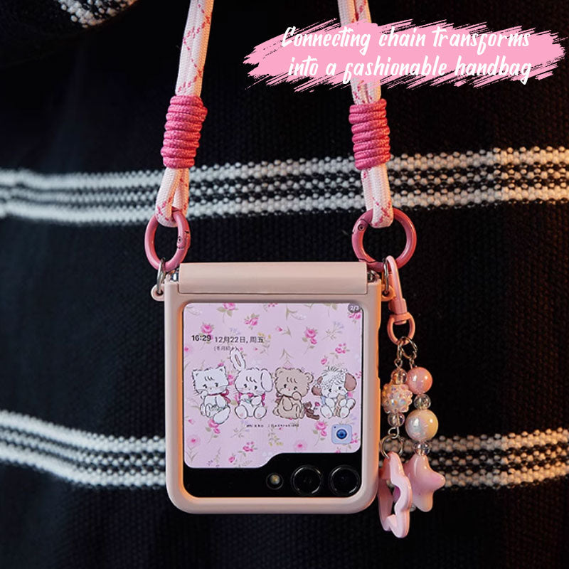 Cute foldable screen phone case with lanyard suitable for Samsung Galaxy Z Flip 6