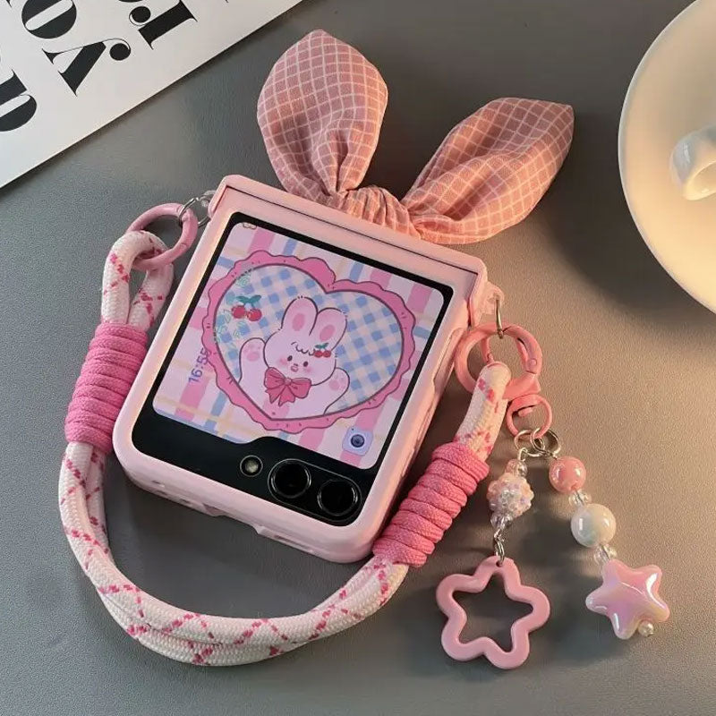 Cute foldable screen phone case with lanyard suitable for Samsung Galaxy Z Flip 6