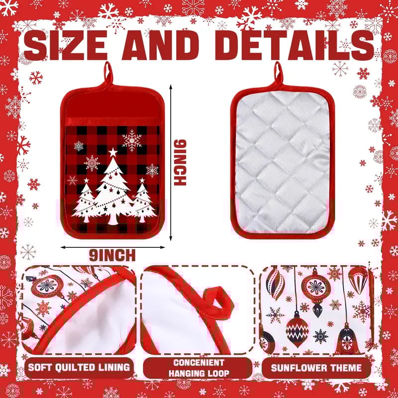 ✨Christmas holiday hot sale🎅 12 Pcs Christmas Pot Holders with Pocket