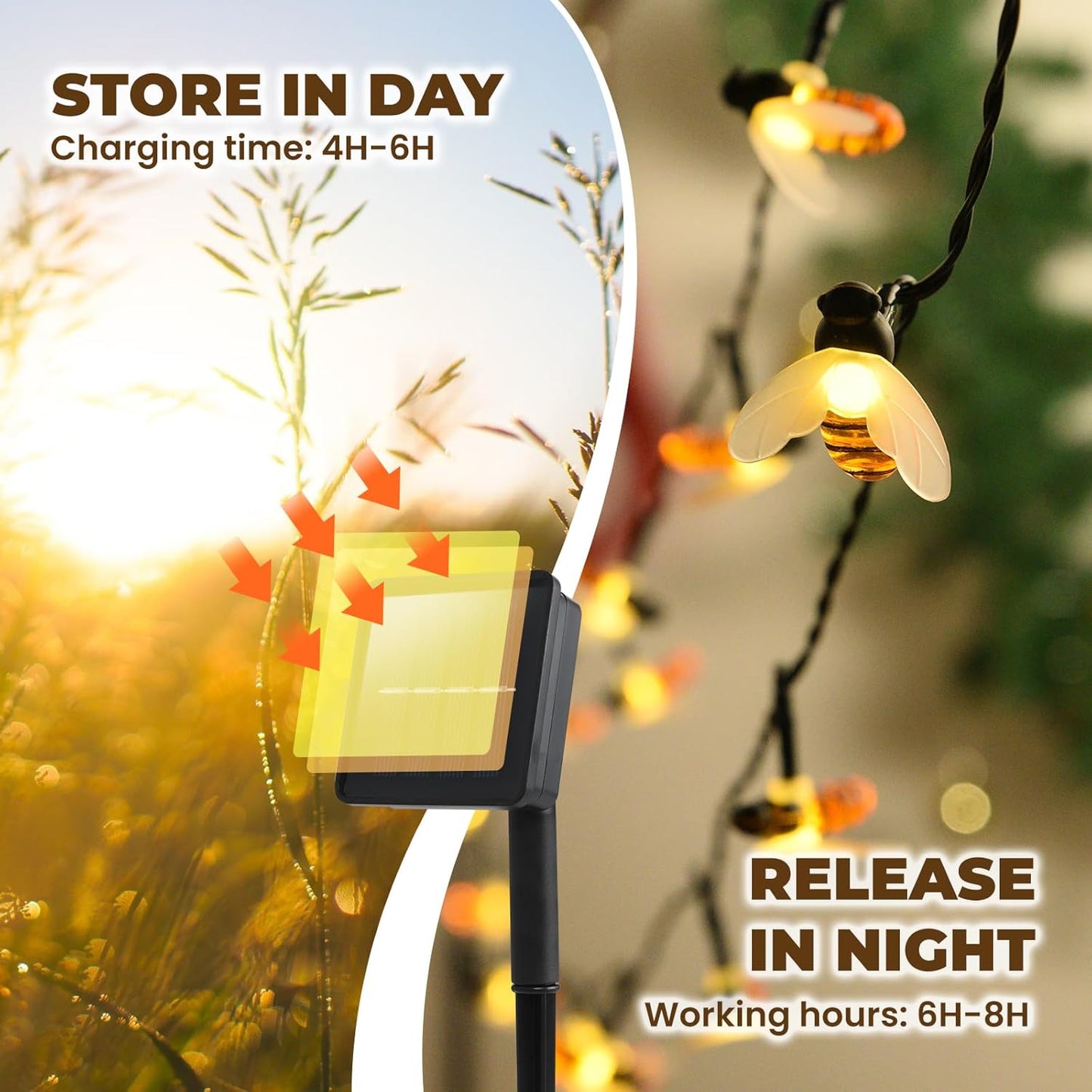 🐝Solar-powered LED bee light chains