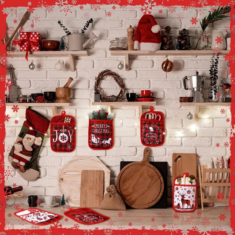 ✨Christmas holiday hot sale🎅 12 Pcs Christmas Pot Holders with Pocket