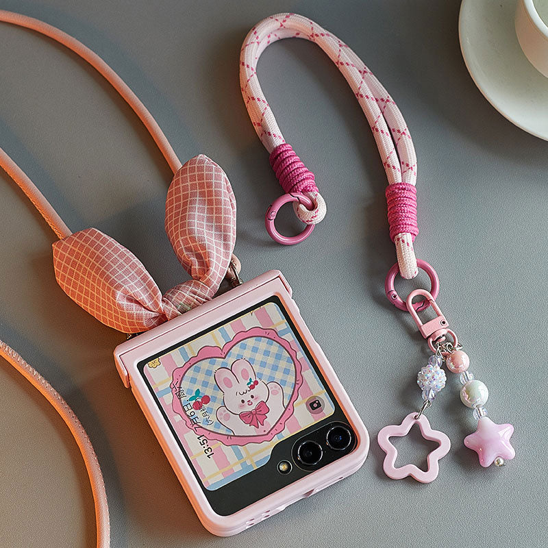 Cute foldable screen phone case with lanyard suitable for Samsung Galaxy Z Flip 6