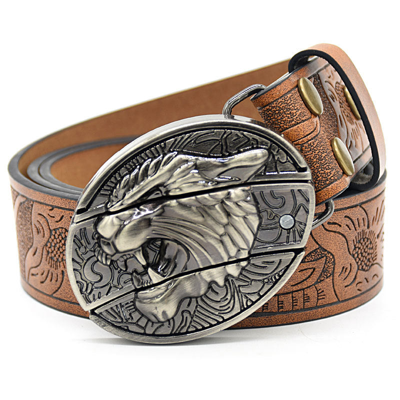 🤠 Embossed Tiger + Knife Buckle Belt ⚔️