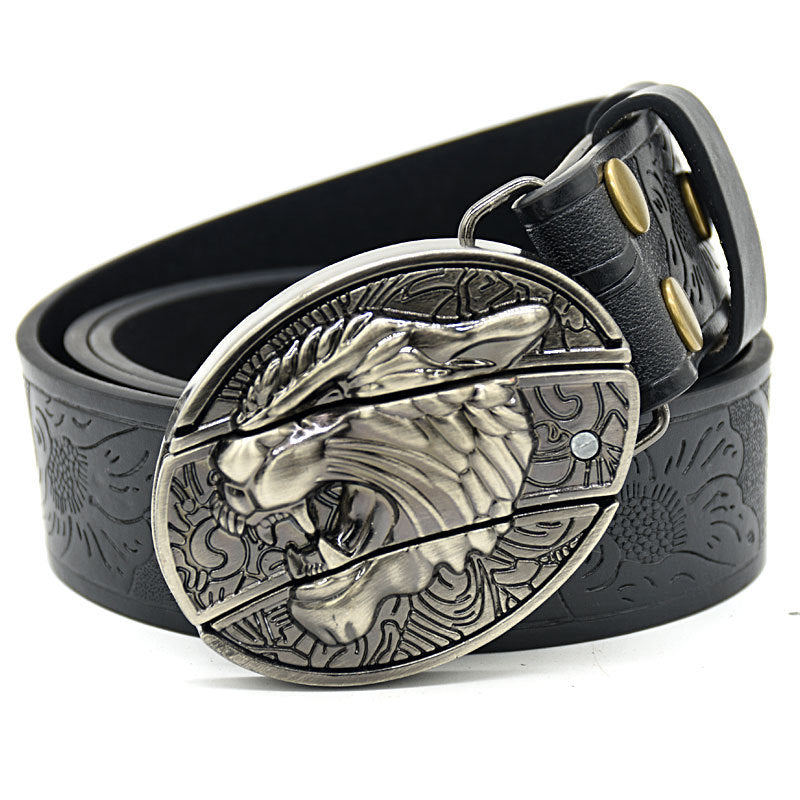 🤠 Embossed Tiger + Knife Buckle Belt ⚔️