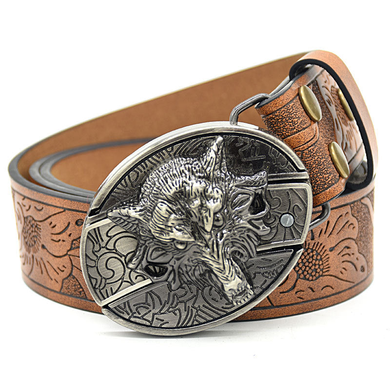 🤠 Embossed Tiger + Knife Buckle Belt ⚔️