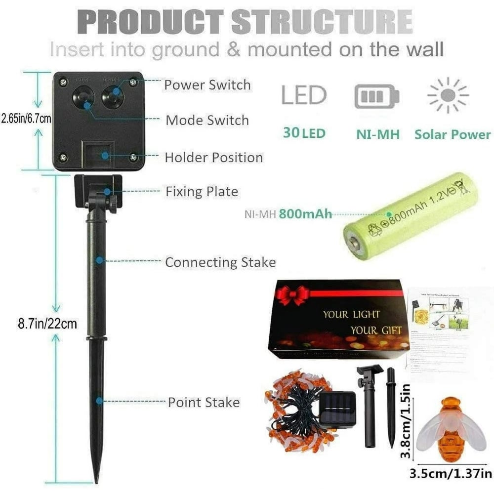 🐝Solar-powered LED bee light chains